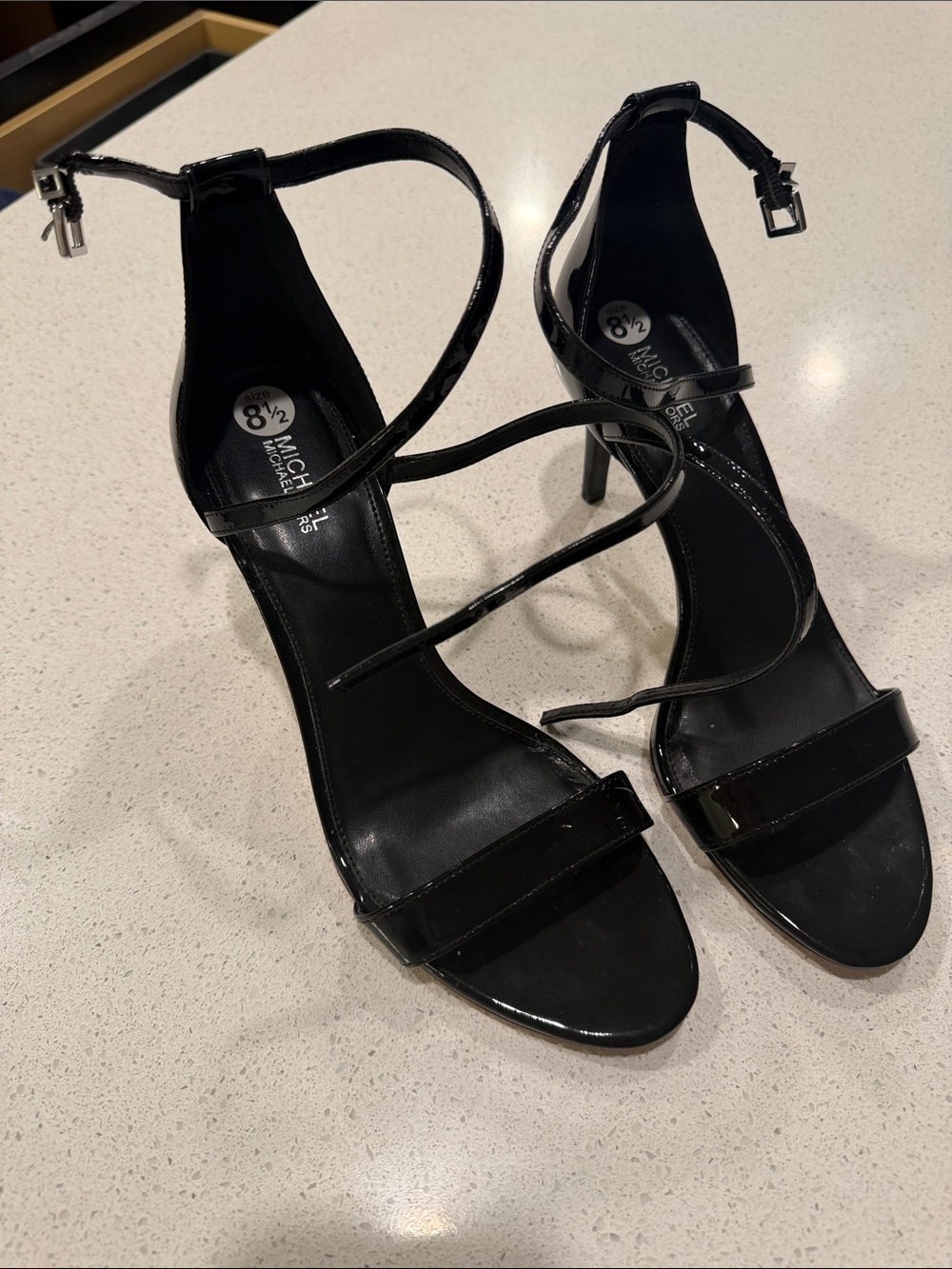 Michael Kors Ava Mid Patent Leather Heels Sandals Black Size 8.5M